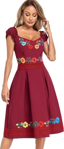 Image of Women's Mexican Dress Embroidered Causal Lace Party Dress