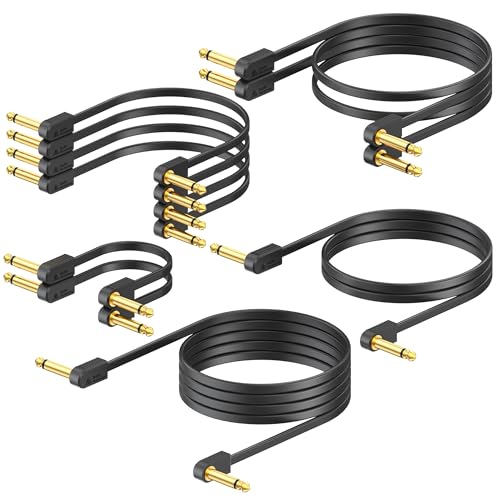 Image of AA AUDIO ACCESSORY Gold-Plated Flat Ribbon Guitar Patch Cables Multi-Pack 10-Pack, Kevlar-Reinforced Built-to-Last Noiseless Quad-Layer Shielded, Guitar Pedal Cables for BOSS MXR EBS Pedal