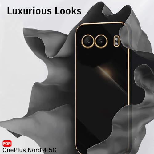 Image of TheGiftKart Luxurious Golden-Plated Back Cover Case for OnePlus Nord 4 5G | Raised Lips for Camera & Screen Protection | Shockproof Design | Stylish Back Cover Case for OnePlus Nord 4 5G (TPU, Black)