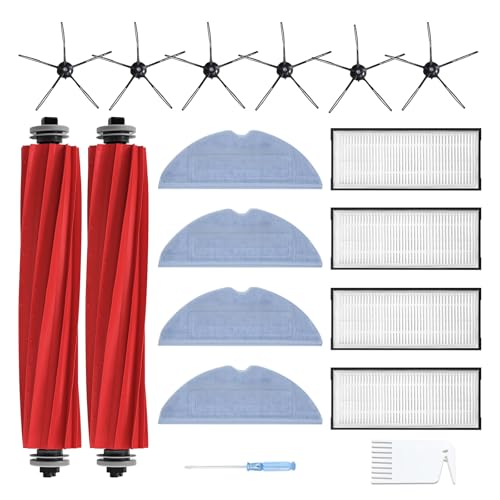 Laukowind 18er-Set Ersatz Zubehör für Roborock S7/S7 Plus/S7 MaxV/Pro Ultra Saugroboter 2x Hauptbürste 4x Filter 4x Wischtücher 6x Seitenbürsten 1x Bürstenreinigungswerkzeug 1x Schraubendreher