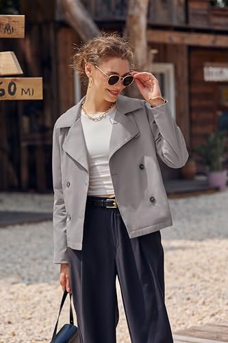 Onedreamer Women's Double Breasted Trench Coat Classic Lapel Long Sleeve Blazer Jackets Casual Outerwear With Belt3