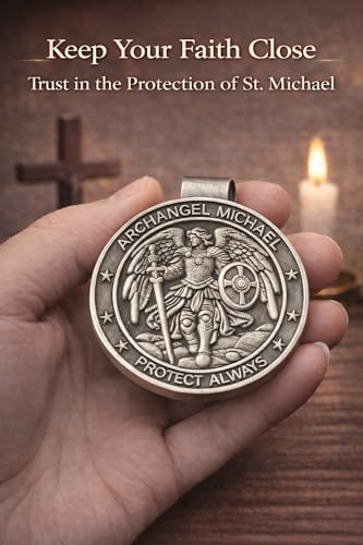 Image of Saint Michael Archangel Car Visor Clip, St Michael Medal for Auto Travel Accessories, Guardian Angel Visor Clip, Talisman for Safety, Catholic Gifts for Long Trips Family Friend Driver, 1 Pack