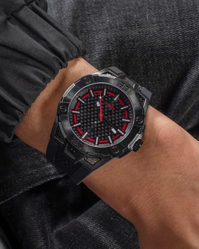 Image of Guess Silicone Analog Black Dial Men's Watch-Gw0712G1, Band Color-Black