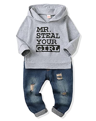 Image of NZRVAWS Baby Boy Clothes Toddler Boy Outfit 2 3 4T 6 12 18 24 Month Fall Winter Hoodie Ripped Jeans Clothing