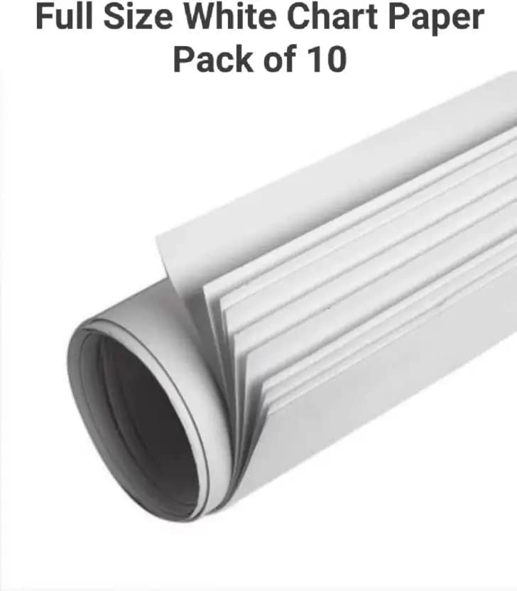 Image of SEJASCOLLECTIONS | Pack of 10 | White, Smooth, A1, BIG / FULL Size, Chart / Pastel Sheets, Used in art and craft, collage, projects, posters etc. Plain / Unrulled, Size: 70x56 centimeters, 180 GSM thickness.