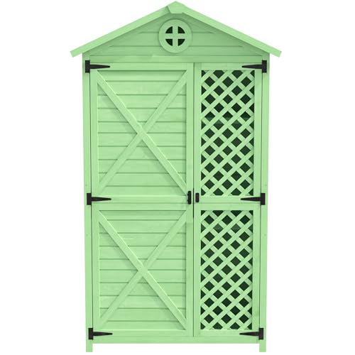 Capanno da Giardino in Legno Naturale con Scaffali Regolabili e Tetto Impermeabile Struttura Rinforzata, Zero Manutenzione, Ideale per Attrezzi e Mobili da Esterno (90 * 56.5 * 175.3 cm)