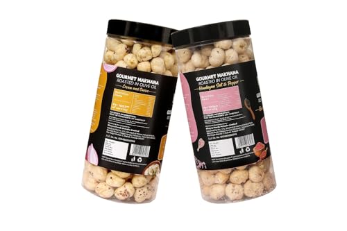 Image of H O M House Of Makhana 130g Cream and Onion And Himalayan Salt and Pepper Gourmet Makhana Jar Roasted in Olive Oil, Flavored Makhana Pack of 2 (65gX2)