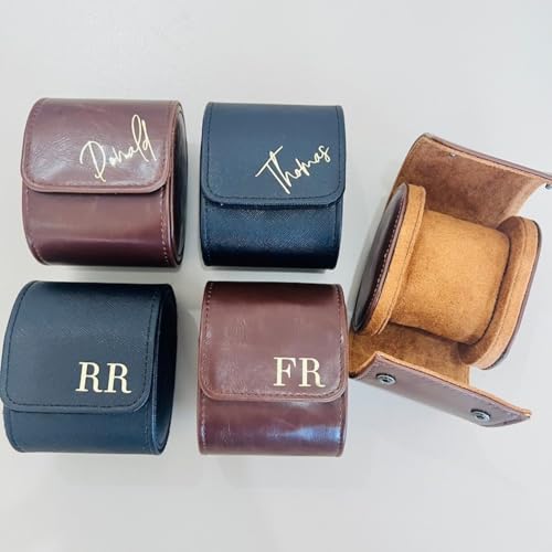 Custom Watch Box for Men Women,Personalized Leather Single Travel Watch Cases Roll Storage Engraved Name or Initials,Gift for Dad Husband Boyfriend,Anniversary,Christmas,Birthday Gift (Brown)