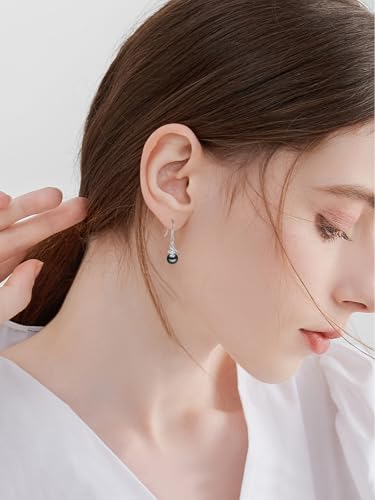 Tahitian Black Pearl Earring 18K White Gold Plated Sterling Silver Dangle Drop Earrings Black Pearl Jewelry Gifts for Women Mom3