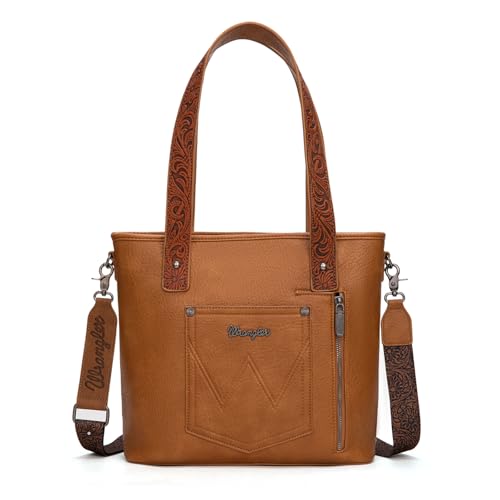 Image of Montana West Wrangler Cowhide Tote Bag for Women Western Tooling Handbag Leather Fringing with Turquoise Stone Concho