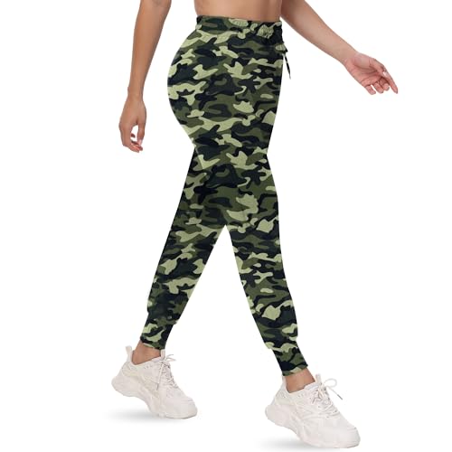 CAMPSNAIL Joggers for Women with Pockets - Womens Sweatpants Yoga Lounge Relaxed-fit Pants for Workout Running Green Camo