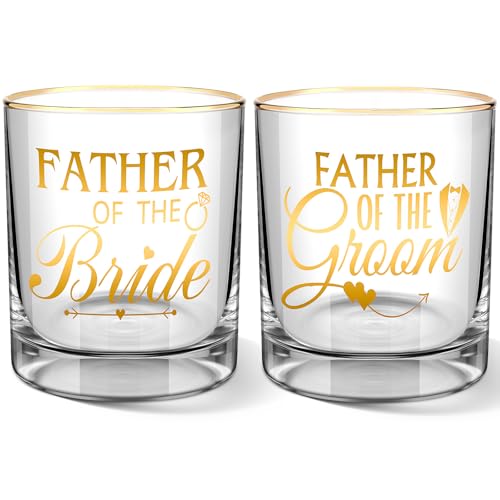 Singhoow 2 Pcs Father of the Bride and Groom 10 oz Whiskey Glass Father in Law Wedding Gift Wedding Proposal Engagement Gift for Father Dad