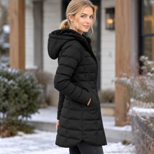 FPMLUXLL Puffer Jacket Womens Long Fur Hooded Warm Winter Quilted Jackets - image 3