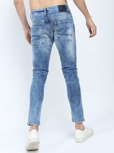 Image of Highlander Mens Tapered Fit Denim Jeans|Jeans for Man Regular Length|Distressed Jeans |Mid-Rise|Stylish Casual Wear with Stretchable Fabric for Everyday Comfort
