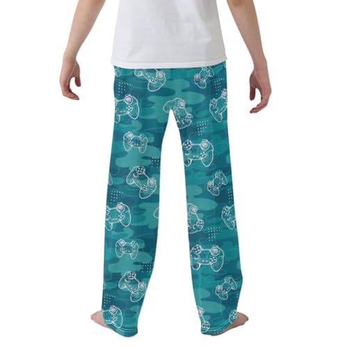 CaTaKu Boys Blue Camouflage Game Pads Pants for Boys Girls Wide Leg Sweatpants Kids Long Bottoms with Pockets Size 6-14Y2