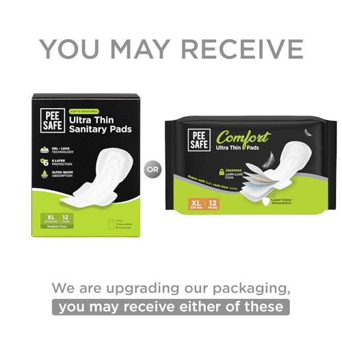 Image of Pee Safe Comfort Ultra Thin Sanitary Pads For Women | XL | 12 Pads For Rash Free Periods | Cottony Soft Sanitary Napkins For Ultra Comfort | Dual Wings | Toxin Free | Extra Long | Unscented