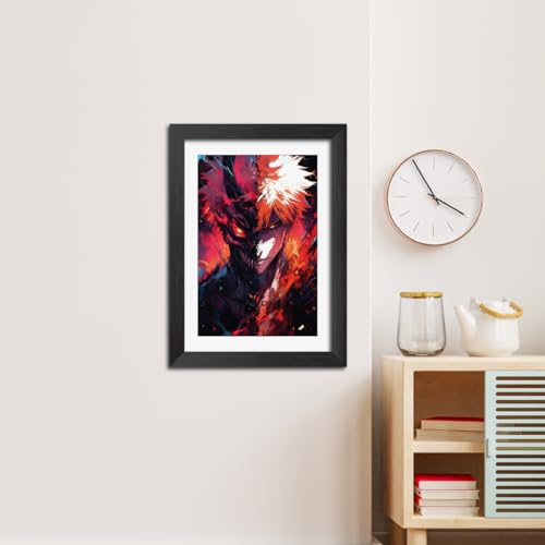 Image of TenorArts Ichigo Posters Bleach Anime Poster Laminated Photo Frame Painting with Matt Finish Black Textures (12inches x 9inches)
