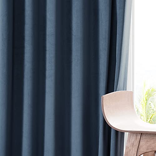 Image of HPD Half Price Drapes Signature Plush Velvet Blackout Curtains for Bedroom (1 Panel), 50W X 96L Hotel Black Out Curtains for Living Room, Thermal Insulated Blackout Curtains for Windows, Varsity Blue