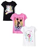 The Children's Place,Girls,Sports Short Sleeve Graphic T-Shirts,Multipacks,Unicorn Rainbow/Cheer/Dancer 3-Pack,Large