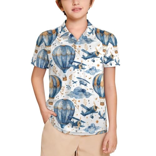 Boys' Classic Polo Shirts Short Sleeve Moisture-Wicking Golf & Tennis Shirts for Youth Teens Air Balloons Steamp
