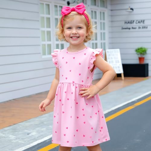 Image of Toddler Little Girls Casual Dresses Short Sleeve Crew Neck Graphic Cartoon Dress for 2-8 Years