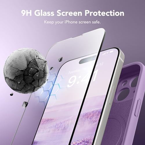 Image of Magnetic for iPhone 15 Case, Compatible with MagSafe, [Screen Protector + Full Camera Protection], Silicone Shockproof Anti-Scratch Protective Phone Case for iPhone 15 6.1 inch, Light Purple