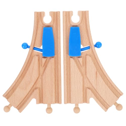Wooden Train Track, 2pcs Wooden Railway Intersections Switch Track Accessories Toy Train Set Turntable Rail Station Accessory Educational Fun for Kids