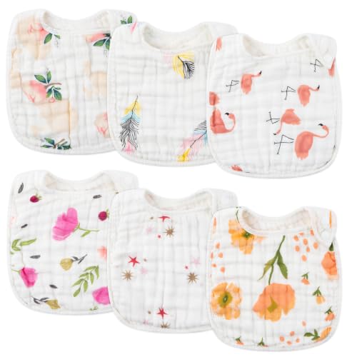 Zainpe 6Pcs Snap Muslin Cotton Bibs for Baby, Flamingo Star Flower Machine Washable Adjustable Burp...