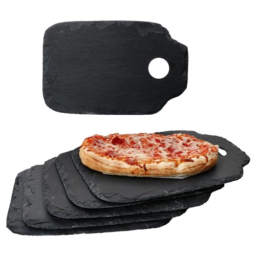 Ritzenhoff & Breker Set di 6 piatti rotondi in ardesia, 26 x 16,5 cm, neri con bordo di rottura rustico, manico e foro, ideali come piatto per formaggi, salumi o antipasti