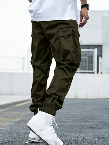 Image of JEMLDL Mens Cargo Joggers Pants Elastic Waist Drawstring with Flap Pockets Techwear Pants for Men