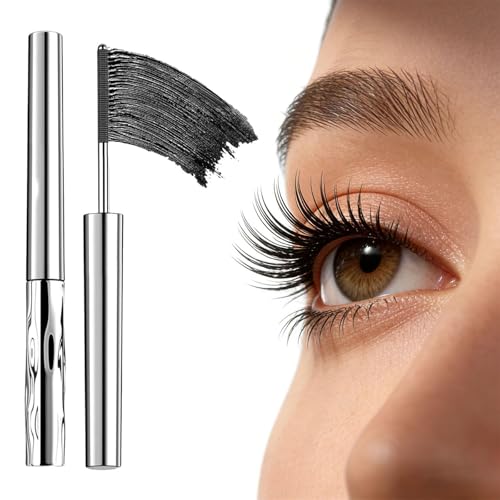 Bristle-less Metal Wand Mascara with Stainless Steel Threaded Wand, Waterproof Mascara Wands Volume and Length, Long Curling, Natural, Non-smudged No Clumping Long Lasting (Black)