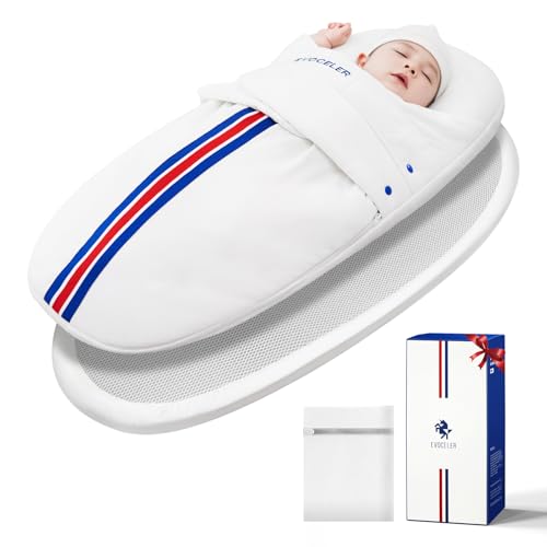 Image of evoceler Baby Swaddle Sleep Sack - 1.0 TOG Swaddle with Temperature Monitor & Supportive Mattress, Organic Cotton Wearable Blanket, Soft and Breathable, Reduces Startle Reflex (3-6 Months, S)