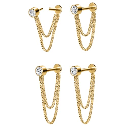 AoedeJ 2 Pairs Stud Earrings for Cartilage - Threadless Flat Back Earrings for Women