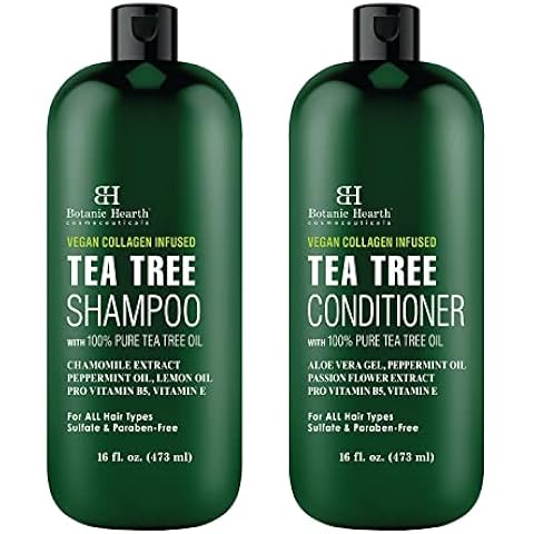 Botanic Hearth Tea Tree Shampoo and Conditioner Set with Vegan Collagen & 100% Pure Tea Tree Oil, for Itchy and Dry Scalp, Sulfate Free, Paraben Free - Men and Women - 16 fl oz each