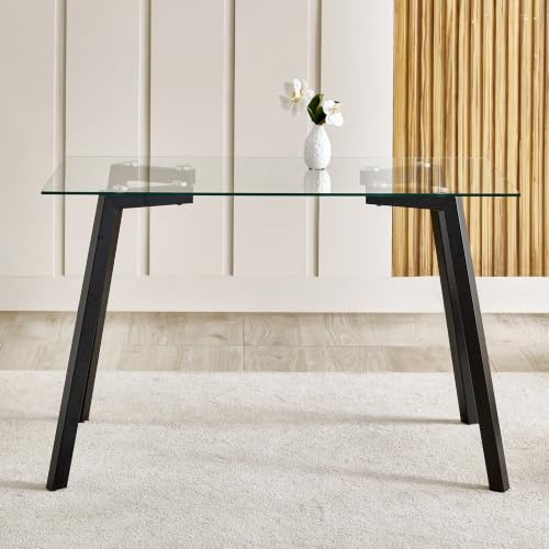 Image of Home Centre | Helios Paul Glass Top 4-Seater Dining Table | for Dining Room | Black | 1 Year Warranty