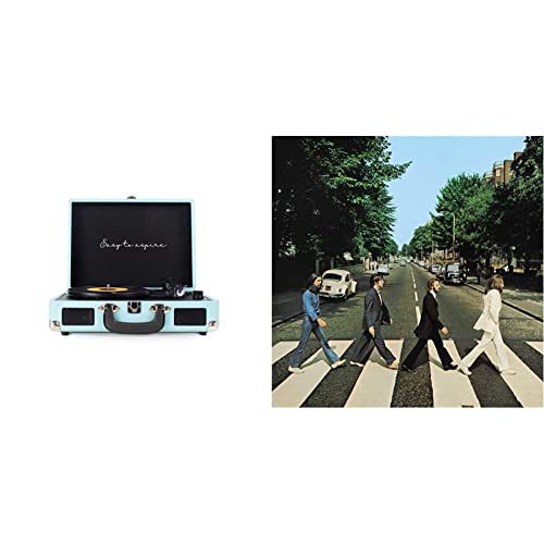 PRIXTON VC400 Tourne-Disque Vinyle Vintage, Lecteur en Vinyle et Lecteur de Musique Via Bluetooth et USB, 2 Haut-parleurs intégrés, Design de Valise, Couleur Bleue & Abbey Road