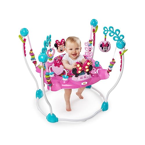 Disney Baby Minnie Mouse Peekaboo Baby Activity Center Jumper With 8 Toys, Lights & Sounds, 360-Degree Seat, 6-12 Months (Pink/Blue) #TOP4