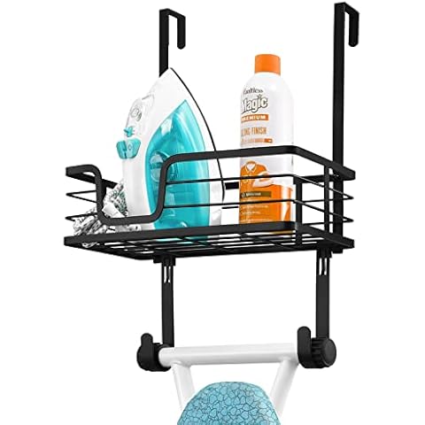 KES Ironing Board Hanger with Metal Basket and Adjustable Hooks, Over Door Ironing Board Holder No Drill Matte Black, HIR500B-BK Cover