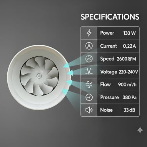 Image of Inline Fan 8 Inch /200mm | Silent Mix Flow Fan | Inline Duct Fan | Inline Exhaust Fab /Circular Inline Fan /Air Circulation System |130W Copper Motor | Airflow 900m3 /h | 2 Speed | White