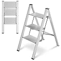 TLGREEN 3 Step Ladder, Aluminum Step Ladder 3 Step Folding with Anti-Slip Pedal, 330LBS Capacity Folding Step Ladder, Lightweight Stepladder for Kitchen, Office, Home, Garage (Silver)