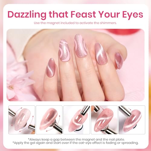 Image of Beetles Pink Cat Eye Gel Nail Polish - 15ML Gel Polish Light Shimmer Glitter Gel Polish with Magnet Soak Off UV Spring Encounter Nail Art Design Manicure Gifts for Women