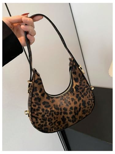 Women's Y2K Leopard Crescent Underarm Bags Zipper Shoulder Handbags Small Retro Purse3