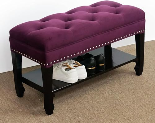 Banco de Entrada Macizo, Banco para Guardar Zapatos, Bancos rústicos, Organizador de Zapatos para el Pasillo, Muebles Decorativos, Morado 80 x 35 x 45 cm (tamaño: 80 x 35 x 45
