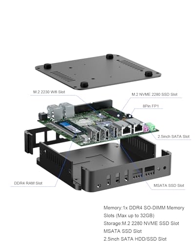 Image of VENOEN Fanless Mini PC Win 11Pro, Industrial PC Celeron J6412, 16GB DDR4 512GB SSD, Dual HD, DP, 3-Display, 2* RS232 COM, 2* RJ45 LAN /WiFi /BT4.2, Mini Computer for Business /Office /Home