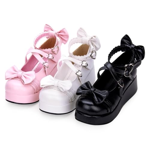 BEROBELLO Sweet Lolita Platform Mary Jane Shoes with Bow, Heart Buckle Straps4