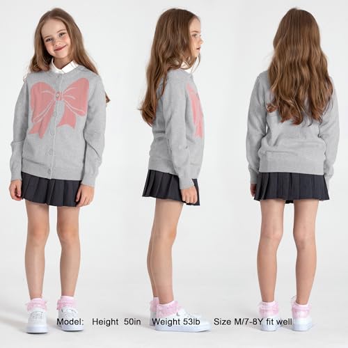Image of BOBOYOYO Girls Cute Cardigan Cotton Girls Button Up Sweater Knit Jacket | Long Sleeve Crew Neck Kawaii Clothes for Casual School Wear