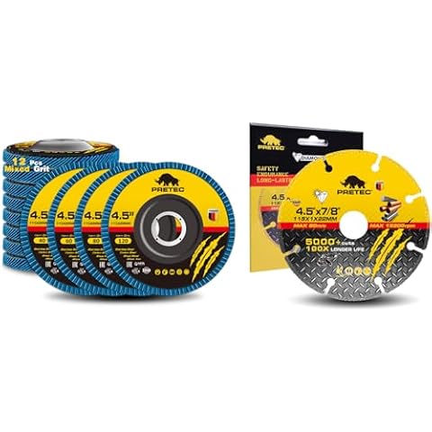 PRETEC 12 Pcs Flap Discs 4 1/2 for Angle Grinder 40/60/80/120 Grit and 4 1/2 Inch Diamond Cutting Wheel Cover