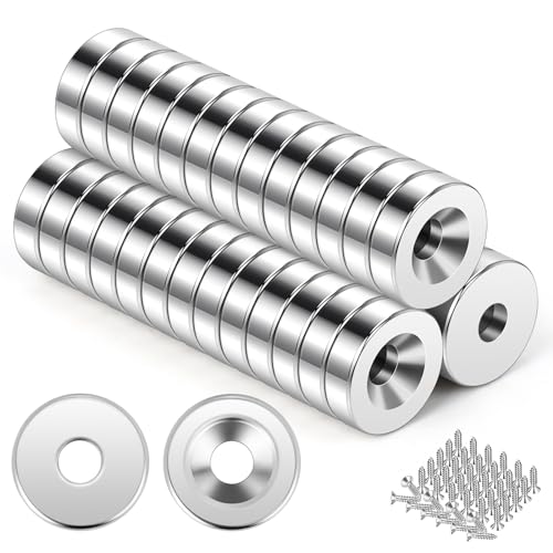 Wzone 10x3mm Calamita Neodimio, 40 PCS Magneti con Foro n52 Potente Magnete con Viti per Uffici Lavagna Magnetica Frigorifero Magnet Board