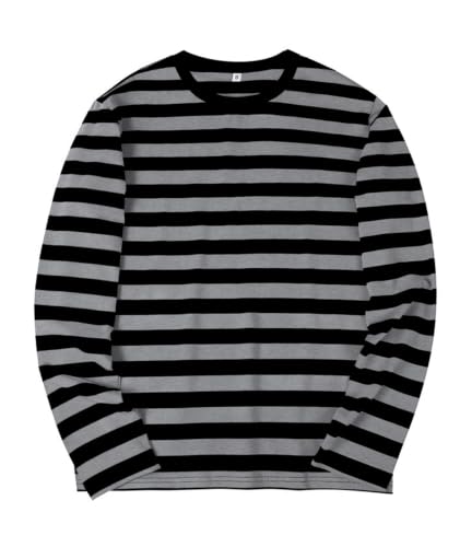 Image of KESIHAN Mens Striped Long Sleeve Shirt Crewneck Casual Basic Stripe Tee | Crewneck long sleeve striped tee with cotton spandex fabric,casual regular fit basic style for daily wear and layering.