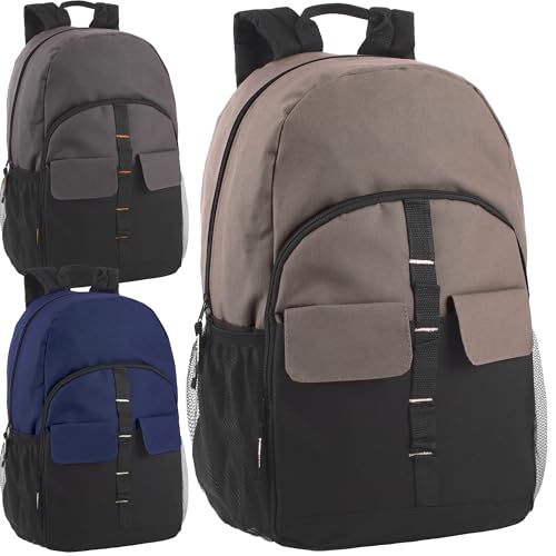 24 Pack Backpacks in Bulk | Wholesale Multipocket Backpacks with Side Water Bottle Pockets for Sports Teams, Homeless (Male Colors Pack)